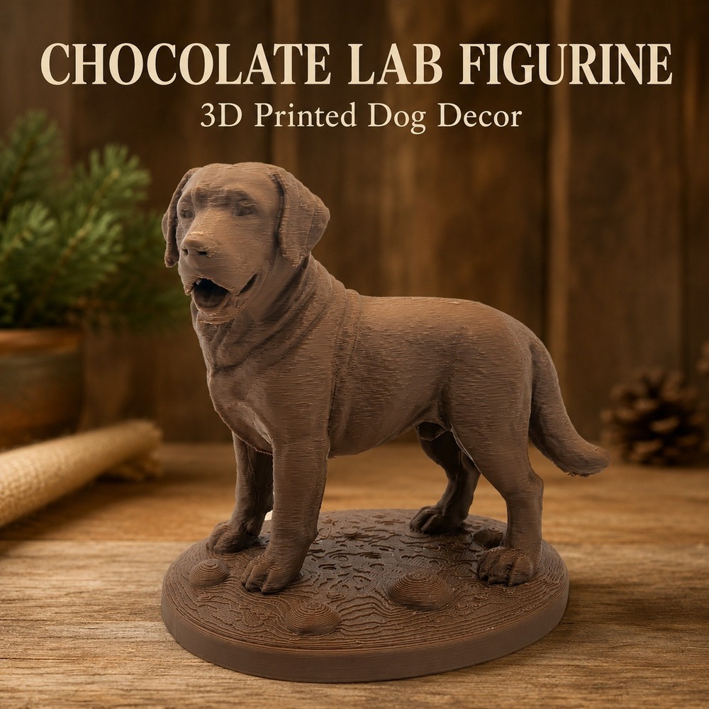 Chocolate Labrador Retriever Figurine 3D Printed Dog Decor Realistic Brown Lab